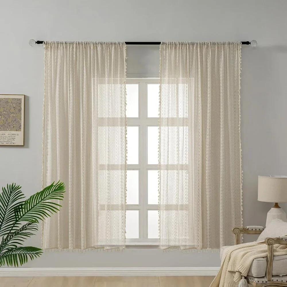 Boho Lace Curtains 2 Panels